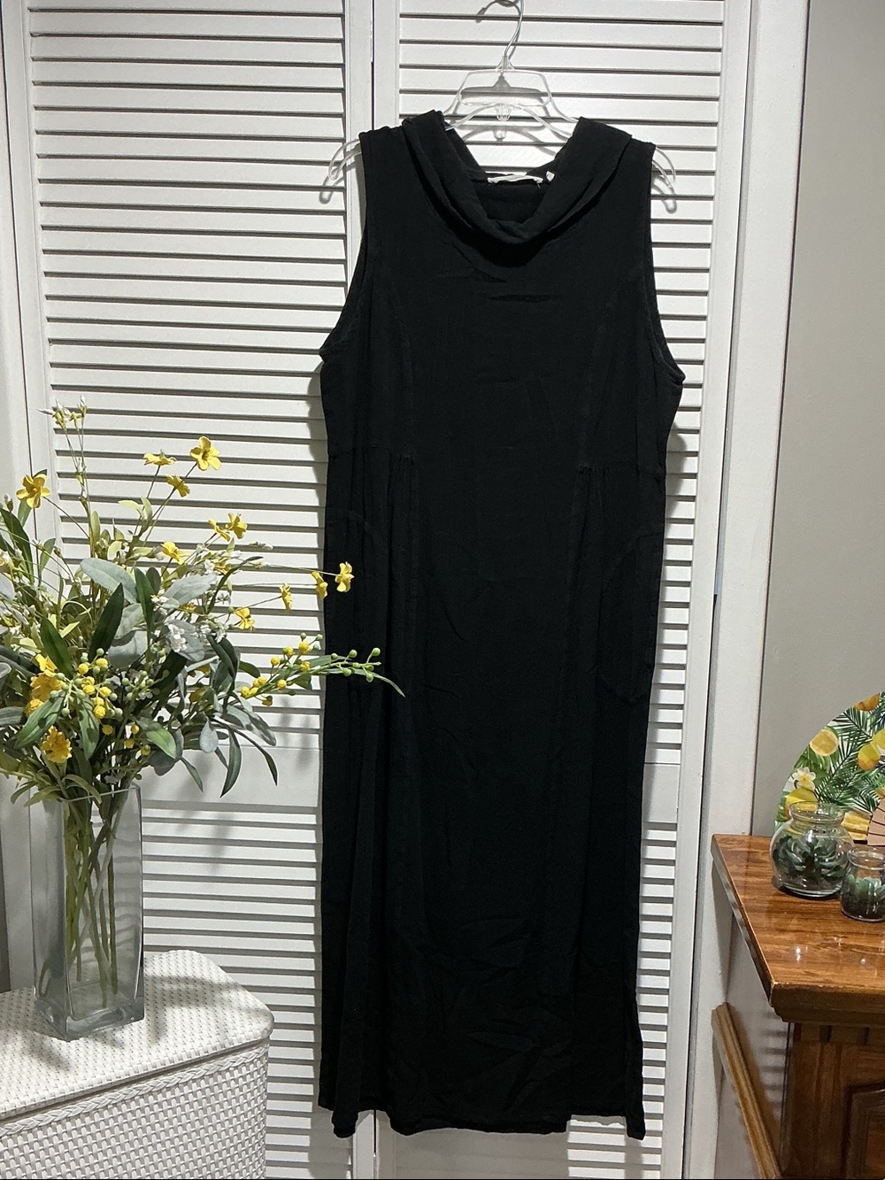 Sleeveless Black Maxi Dress with Cowl Neck